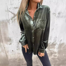 Load image into Gallery viewer, Women's Velvet Long-sleeved Single-breasted Shirt Casual Lapel Long Sleeve Solid Color Tops Daily Wear
