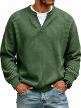 Load image into Gallery viewer, Simple Waffle-Weave V-neck SweatShirt For Men Fall Spring Two-Piece Casual Long-Sleeve T-Shirt For Daily Wear Work Outfit Streetwear
