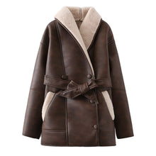 Cargar imagen en el visor de la galería, Fashion Cashmere Leather Fur Collar Composite Belt Coat