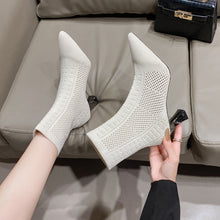 Load image into Gallery viewer, Knitted Sock Boots Women's Plus Size Short Pointed Chunky Heel