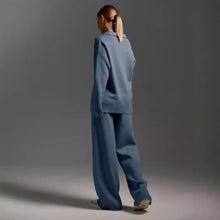 Load image into Gallery viewer, Women's Sweatshirt Suit Casual Collared Long-Sleeved Pullover Top And Loose Straight-Leg Pants Fashion Sport Trousers Set
