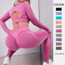 Load image into Gallery viewer, 2pcs Sports Suits Long Sleeve Hollow Design Tops And Butt Lifting High Waist Seamless Fitness Leggings Sports Gym Sportswear Outfits Clothing