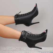 Load image into Gallery viewer, Women's Peep Toe High Heel Pumps Shoes Fashion Lace-up Buckle Sandals With Back Zipper Design