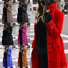 Cargar imagen en el visor de la galería, Autumn Winter New Woolen Coat Women's Slim Fit Cardigan Large Coat Women Long Sleeve Single Breasted Stand Collar Woolen Coat