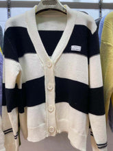 Load image into Gallery viewer, Korean Style Wide Stripe Color Matching V-neck Sweater Top Women