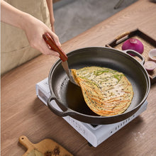 Load image into Gallery viewer, WANGYUANJI 11Cast Iron Wok With Dual Handles And Wooden Lid, Uncoated Frying Pan For Gas And IH, Chinese Thickened Pancake Pan, Stir-frying And IH Universal, With Free Steel Wire Ball