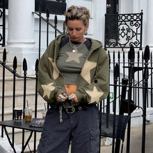 Cargar imagen en el visor de la galería, European And American Street Style Fashion Five-pointed Star Patch Zipper Large Pocket Sweatshirt Autumn And Winter Leisure Coat