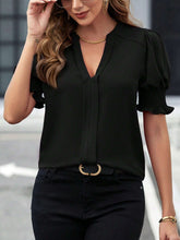 Load image into Gallery viewer, Notched Short Sleeve Blouse