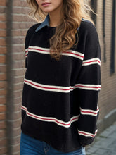 Load image into Gallery viewer, Contrast Stripes Round Neck Long Sleeve Sweater