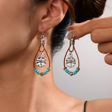 Load image into Gallery viewer, Vintage Earrings Ethnic Style Antique Silver Flower Turquoise Rope Pendant Women's Jewelry