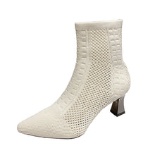 Load image into Gallery viewer, Knitted Sock Boots Women's Plus Size Short Pointed Chunky Heel