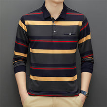 Cargar imagen en el visor de la galería, Camiseta de cuello polo a rayas para hombre de mediana edad
