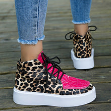 Load image into Gallery viewer, Autumn New High-top Leopard Print Flat-heeled Platform Lace Color Block Casual Women's Shoes