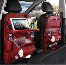 Load image into Gallery viewer, PU Leather Car Storage Bag Multifunction Seat Back Tray Hanging Bag Waterproof Car Organizer Automotive Interior Accessories