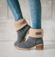 Load image into Gallery viewer, Mid-Tube Thick Heel Suede Snow Boots