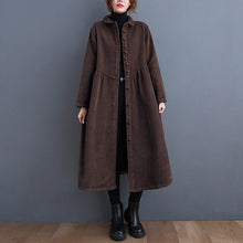 Cargar imagen en el visor de la galería, Abrigo informal de pana suelto, artístico, retro, de manga larga, con forro polar, para otoño e invierno, para mujer
