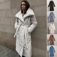 Load image into Gallery viewer, Fashion Large Lapel Long Coat Winter Warm Cotton Jacket With Pockets And Lace-up Design Casual Solid Color Thick Coat For Women Outwear Clothing