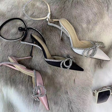 Cargar imagen en el visor de la galería, Sandalias de satén con lazo y cristales de imitación para fiesta y graduación