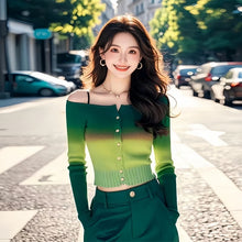 Load image into Gallery viewer, Gradient Contrast Off-shoulder Sweater Women's Clothing