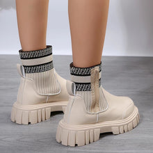 Load image into Gallery viewer, Fashion Mid-tube Boots With Zipper Design Non-slip Thick Sole Elastic Knitted Patchwork Boots For Women Round Toe Shoes Winter