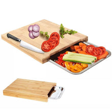 Cargar imagen en el visor de la galería, Bamboo Wooden Chopping Board Cutting Slicing Sliding Stainless Steel Tray