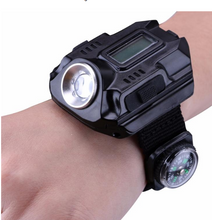 Load image into Gallery viewer, LED watch flashlight flashlight portable light USB charging 4 mode light tactical flashlight time display with compass