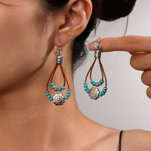 Load image into Gallery viewer, Vintage Earrings Ethnic Style Antique Silver Flower Turquoise Rope Pendant Women's Jewelry