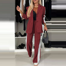 Load image into Gallery viewer, Women's Casual Suit Lapel Single-breasted Jacket And Striped Straight Pants Fashion Sports Trousers Suit Outerwears Clothing