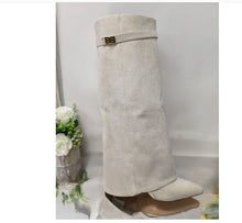 Load image into Gallery viewer, Ins Pant-tube Boots Pointed Toe Chunky Heel Shoes WInter Knight Mid-calf Dress Boot For Women