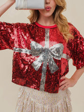 Load image into Gallery viewer, Sequin Bow Graphic Round Neck Half Sleeve T-Shirt