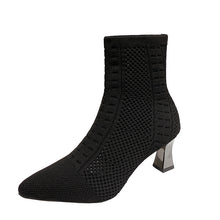 Load image into Gallery viewer, Knitted Sock Boots Women's Plus Size Short Pointed Chunky Heel