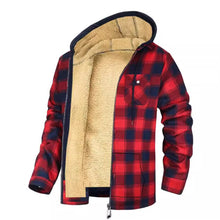 Load image into Gallery viewer, Men's Plaid Print Hooded Zip-Up Jacket Winter Thickened Cotton-padded Coat Warm Clothing