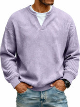 Load image into Gallery viewer, Simple Waffle-Weave V-neck SweatShirt For Men Fall Spring Two-Piece Casual Long-Sleeve T-Shirt For Daily Wear Work Outfit Streetwear