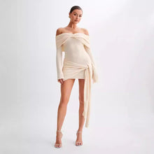 Load image into Gallery viewer, Knitted Off-shoulder Irregular Lace-up Dress Sweater