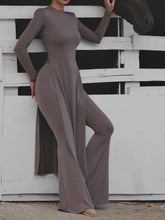 Load image into Gallery viewer, Slit Long Top & Tight Flared Pants Set