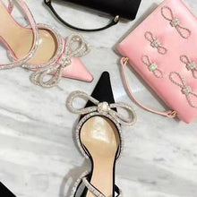 Cargar imagen en el visor de la galería, Sandalias de satén con lazo y cristales de imitación para fiesta y graduación