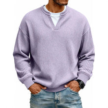Load image into Gallery viewer, Simple Waffle-Weave V-neck SweatShirt For Men Fall Spring Two-Piece Casual Long-Sleeve T-Shirt For Daily Wear Work Outfit Streetwear