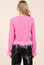 Load image into Gallery viewer, Mittoshop Feather Trim Long Sleeve Crop Hacci Knit Top