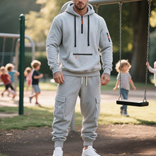 Cargar imagen en el visor de la galería, Men's Loose Sports And Leisure Suit Sweater Fleece-lined Hoodie Set Zipper Multi-Pocket Pullover Men's Sports Casual Top Two-piece Set