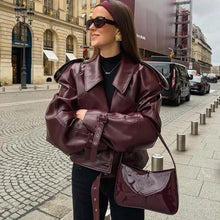 Load image into Gallery viewer, Loose Lapel Leather Jacket Fashion Cropped Tops Streetwear For Womens Clothing