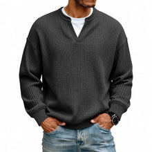 Load image into Gallery viewer, Simple Waffle-Weave V-neck SweatShirt For Men Fall Spring Two-Piece Casual Long-Sleeve T-Shirt For Daily Wear Work Outfit Streetwear