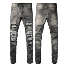Load image into Gallery viewer, Non-mainstream Personality Patch Jeans Men's Cover Damage Gray Casual Pants