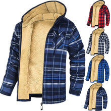 Load image into Gallery viewer, Men's Plaid Print Hooded Zip-Up Jacket Winter Thickened Cotton-padded Coat Warm Clothing