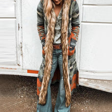 Load image into Gallery viewer, Fur Collar Long Sleeve Floral Print Trench Coat