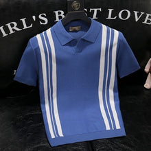 Load image into Gallery viewer, Men's Mixed Color Stripe Slim Lapel T-shirt