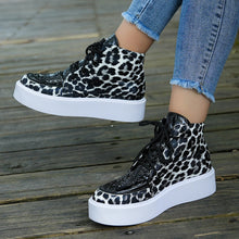 Load image into Gallery viewer, Autumn New High-top Leopard Print Flat-heeled Platform Lace Color Block Casual Women's Shoes