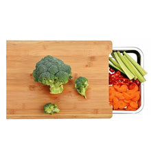 Cargar imagen en el visor de la galería, Bamboo Wooden Chopping Board Cutting Slicing Sliding Stainless Steel Tray