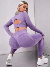 Load image into Gallery viewer, 2pcs Sports Suits Long Sleeve Hollow Design Tops And Butt Lifting High Waist Seamless Fitness Leggings Sports Gym Sportswear Outfits Clothing