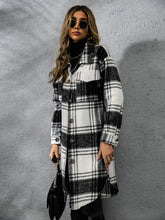Load image into Gallery viewer, Plaid Collared Neck Long Sleeve Coat