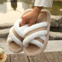 Load image into Gallery viewer, Fluffy Slippers Cross Strap Stitching Warm Casual Platform Slippers